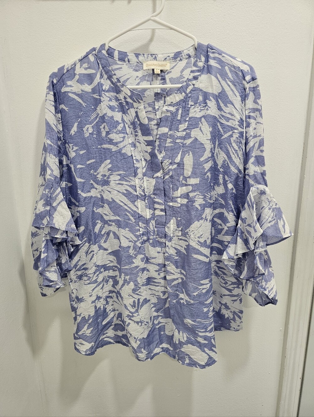 Grand &‎ Greene 3/4 Ruffle Sleeves, Rayon Blend Blouse Size L